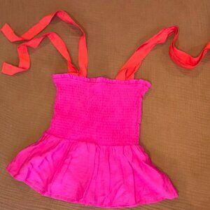 Magenta Smocked Peplum top with Red tie straps